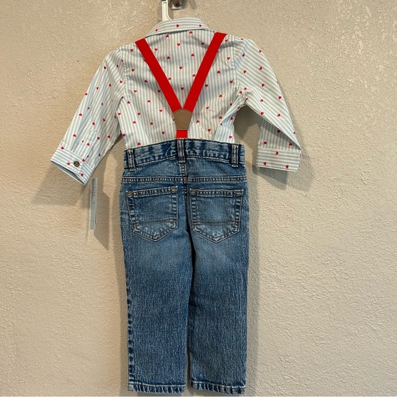 NWT Cat & Jack Boys Heart Printed Suspender Top & Bottom Set - Picture 2 of 2